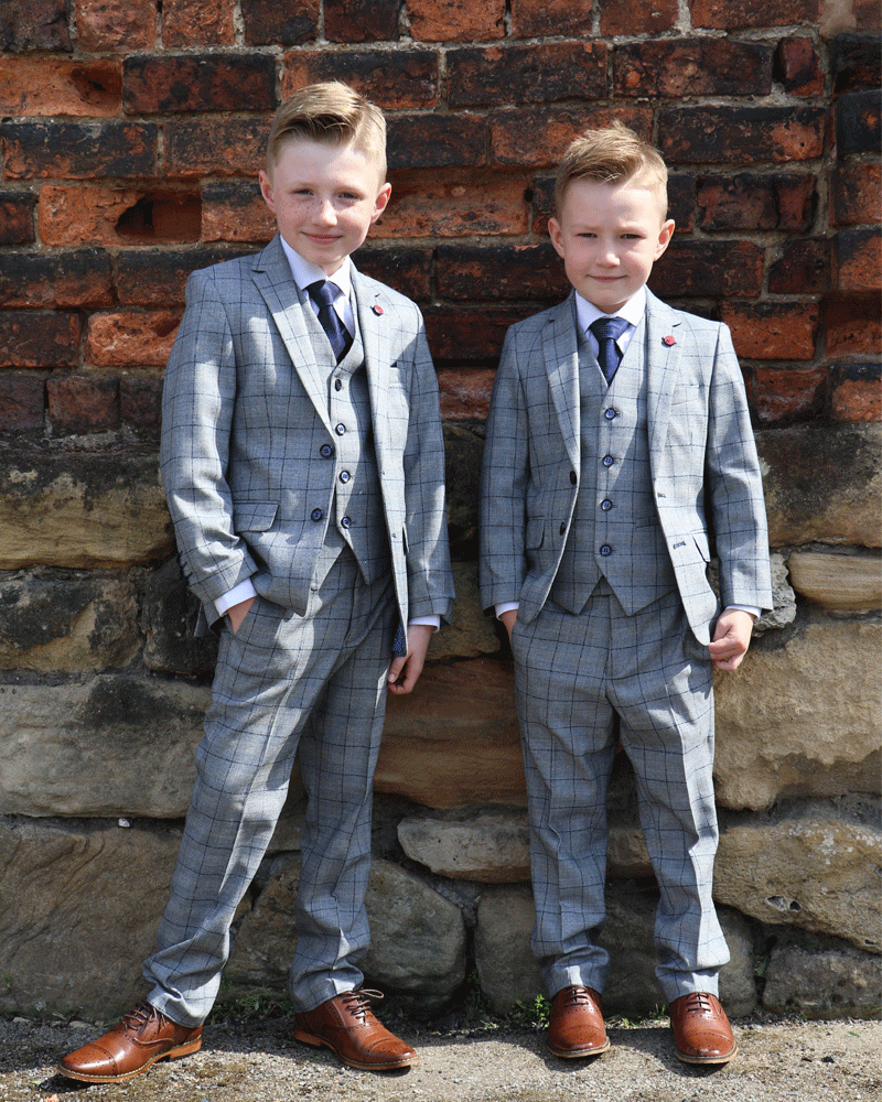 To Hire, Boys Bennetti Navy/Grey Check Jacket Suit (full outfit) - Image 2