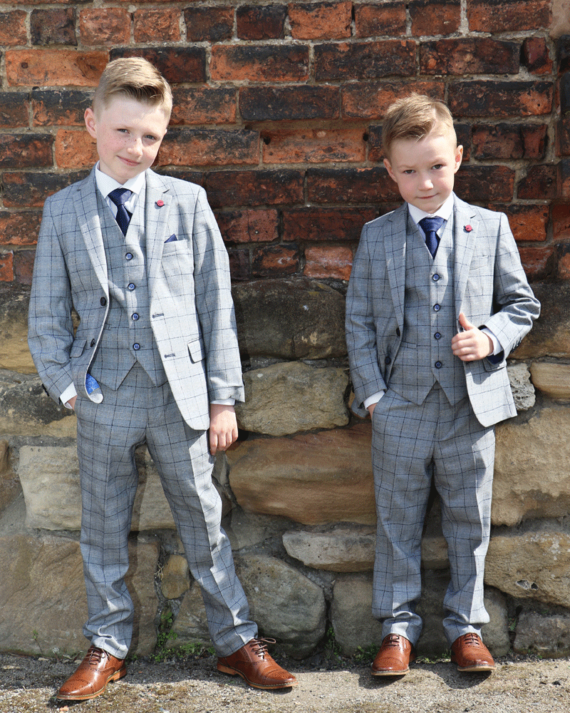 To Hire, Boys Bennetti Navy/Grey Check Jacket Suit (full outfit) - Image 3