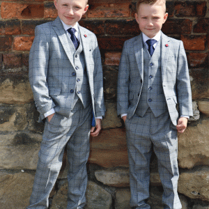 To Hire, Boys Bennetti Navy/Grey Check Jacket Suit (full outfit)