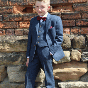 To Hire, Boys Torre Blue Herringbone 100% wool Tweed Suit (full outfit)