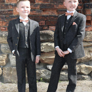 To Hire, Boys Torre Charcoal 100% wool Tweed Suit (full outfit)