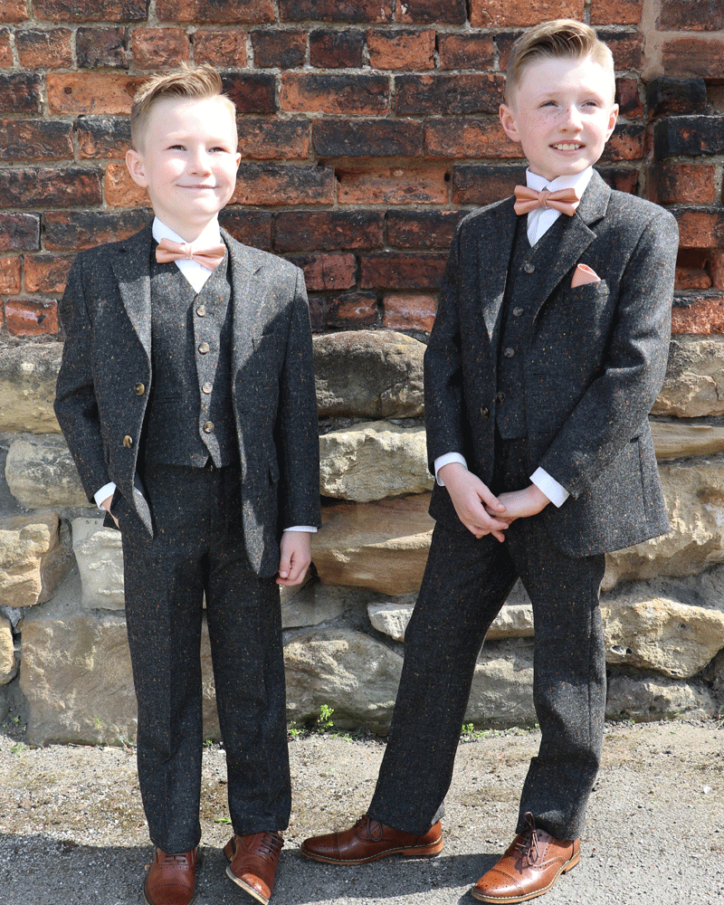 To Hire, Boys Torre Charcoal 100% wool Tweed Suit (full outfit)