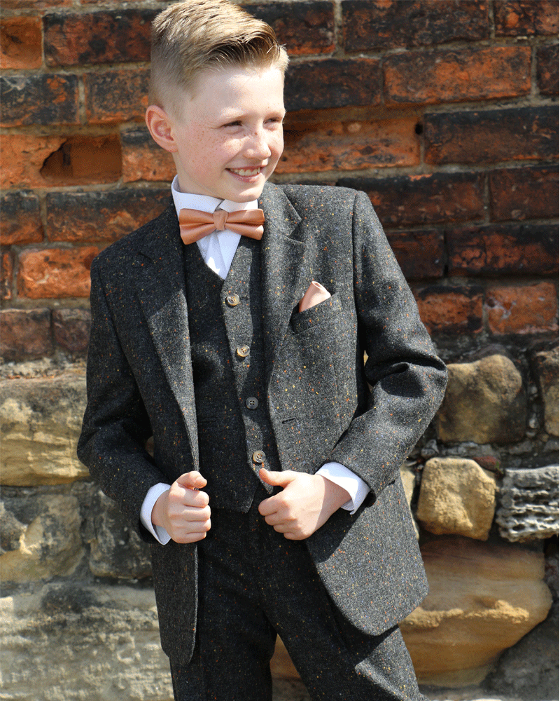To Hire, Boys Torre Charcoal 100% wool Tweed Suit (full outfit) - Image 2