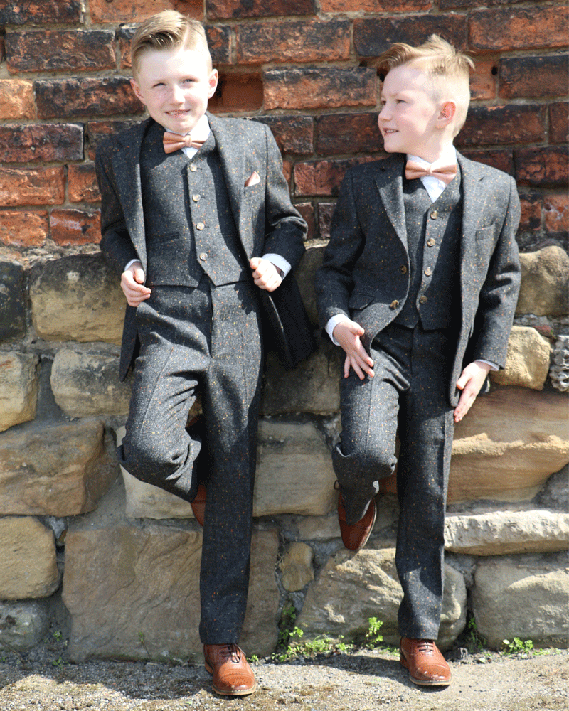To Hire, Boys Torre Charcoal 100% wool Tweed Suit (full outfit) - Image 4