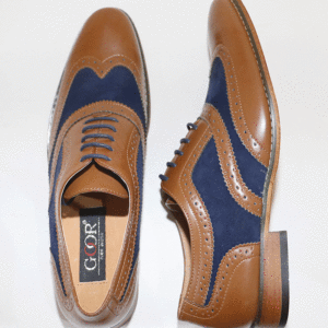 Mens Blue/Tan Goor 968 Brogue Shoe