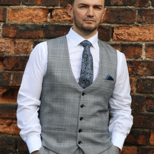 Marc Darcy Jerry Grey Check Waistcoat