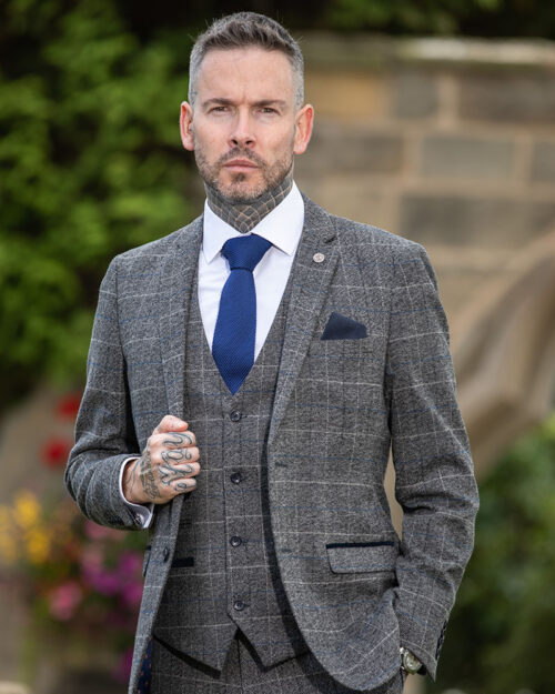 To Hire, Marc Darcey Scott Grey Checked Suit (full outfit)