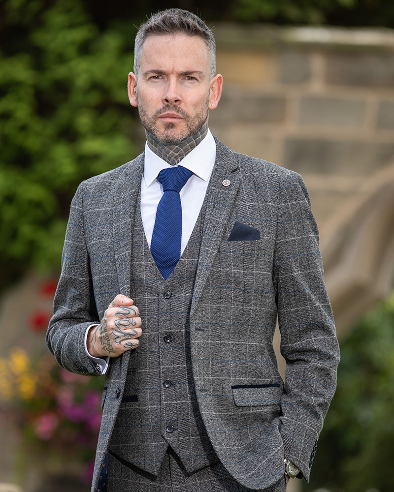 To Hire, Marc Darcey Scott Grey Checked Suit (full outfit)