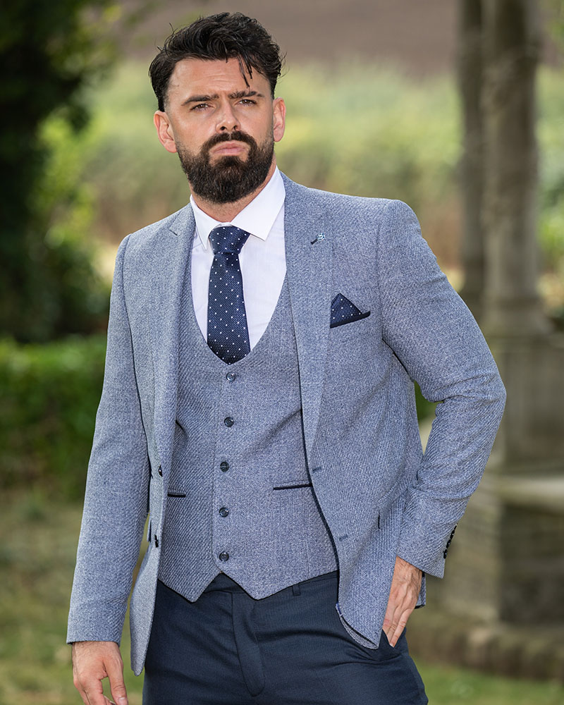To Hire, Simon Blue Jacket and Waistcoat with contrasting NavyTrousers (full outfit) (Copy)