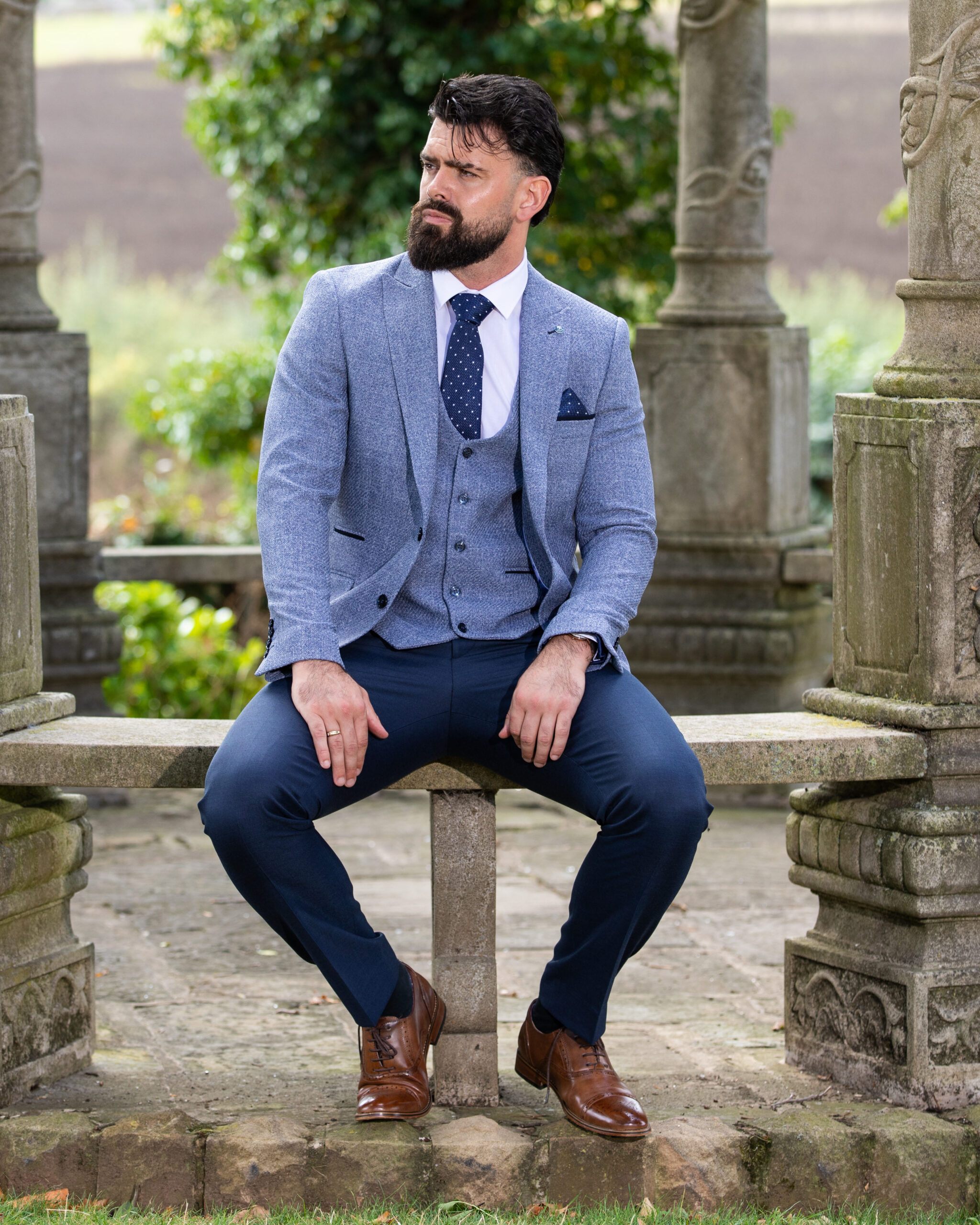 To Buy, Simon Blue Jacket and Waistcoat with contrasting Navy Trousers (Copy) - Image 3