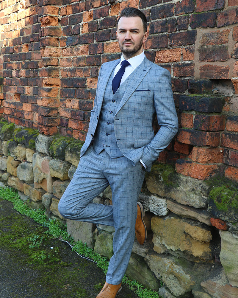 To Buy, Maradona Grey Navy Check 3pc suit