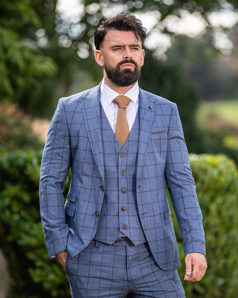 To Hire, Pele , Blue / Oak checked 3pc Suit(full outfit)