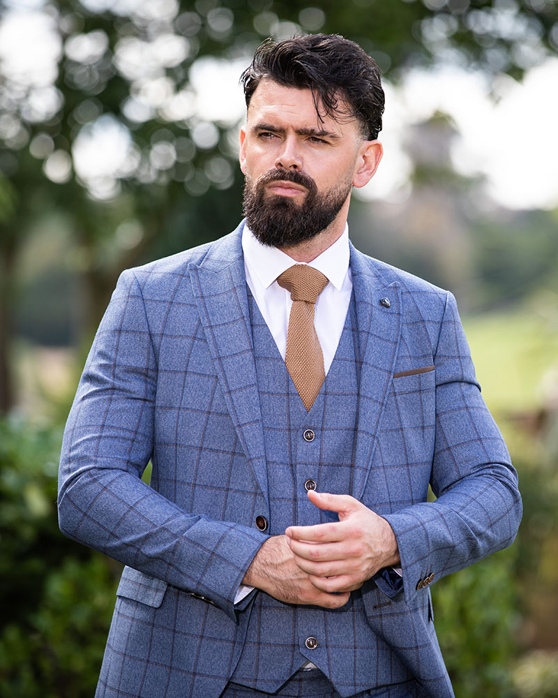 To Buy, Pele , Blue / Oak checked 3pc Suit - Image 3