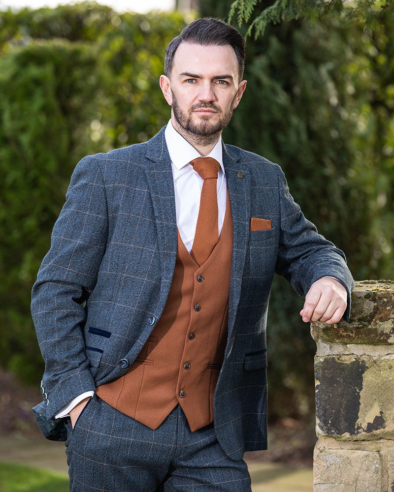 To Hire, Marc Darcy Scott Blue Checked Suit (full outfit) - Image 5