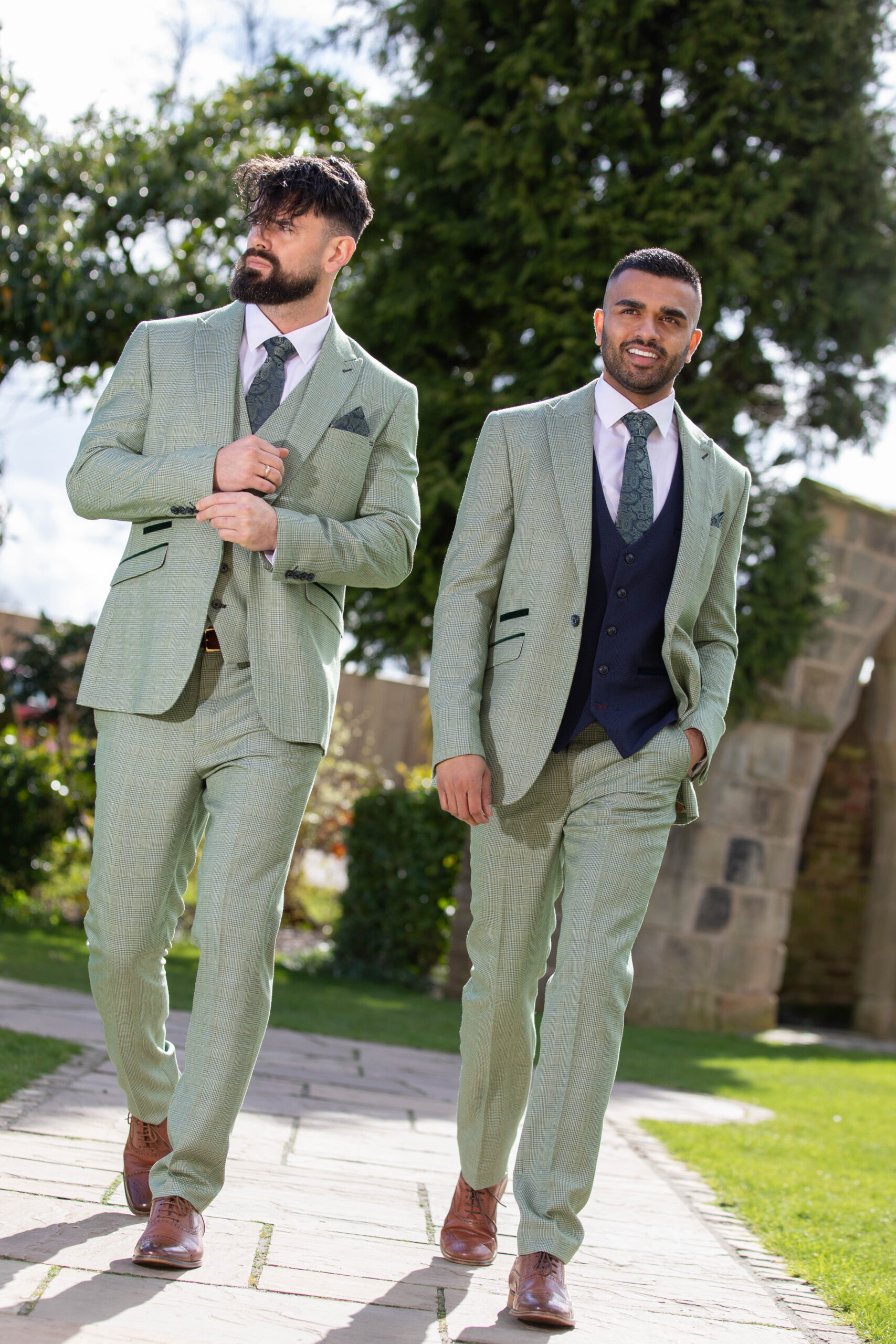 Cavani Caridi Sage Checked 3pc Suit