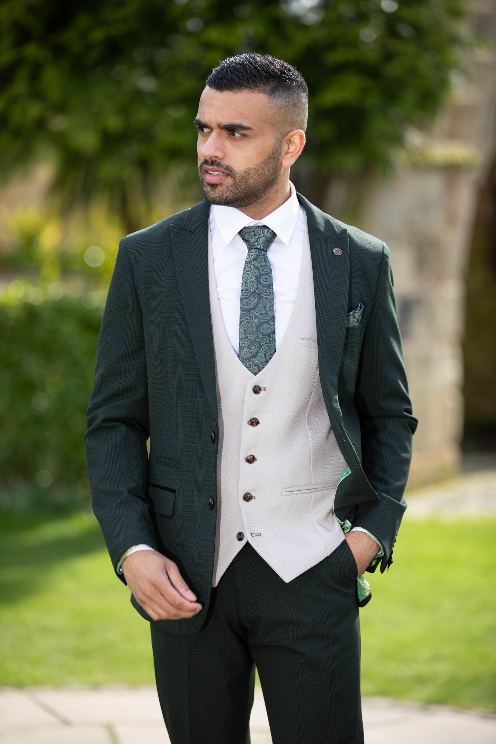 To buy Marc Darcy Bromley Olive Check 3pc Suit - Image 7