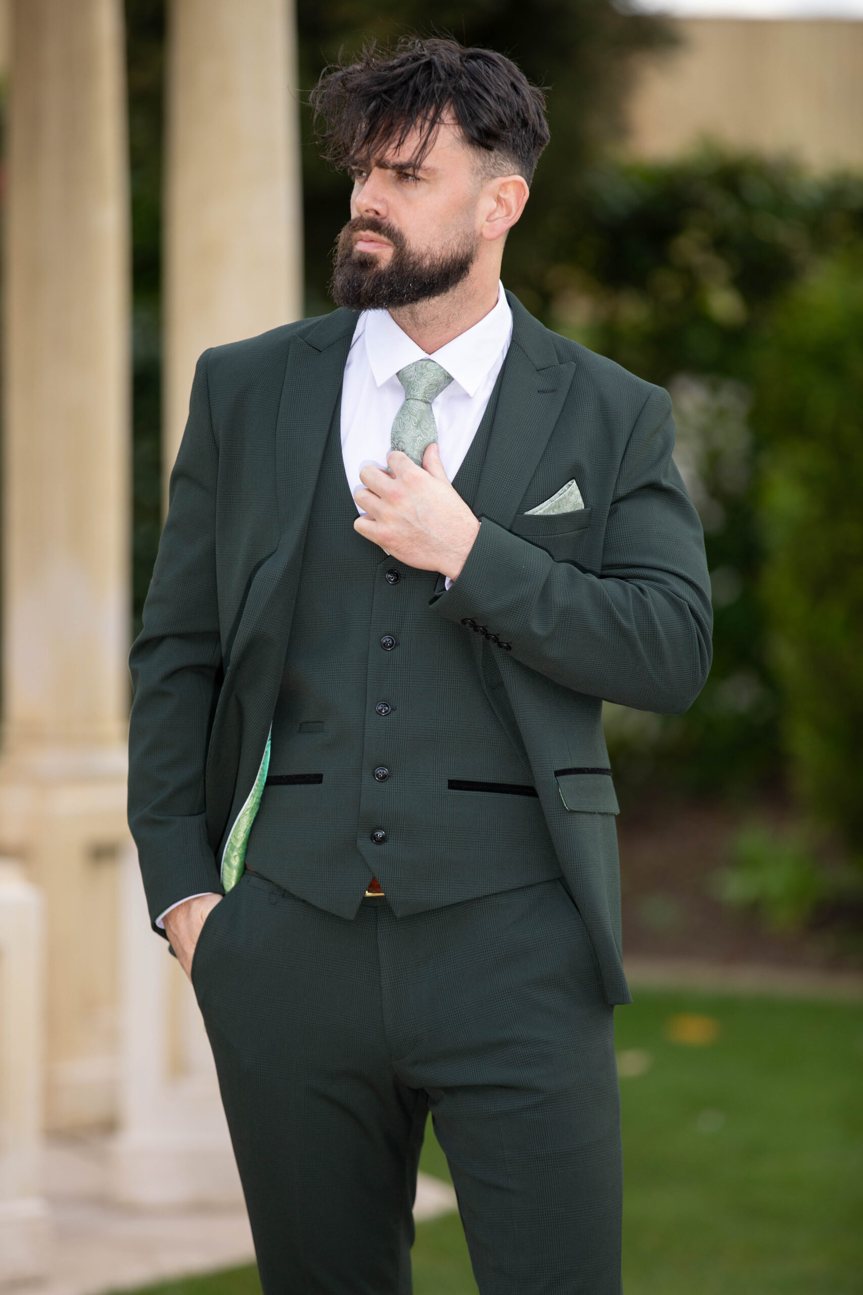 To buy Marc Darcy Bromley Olive Check 3pc Suit - Image 4